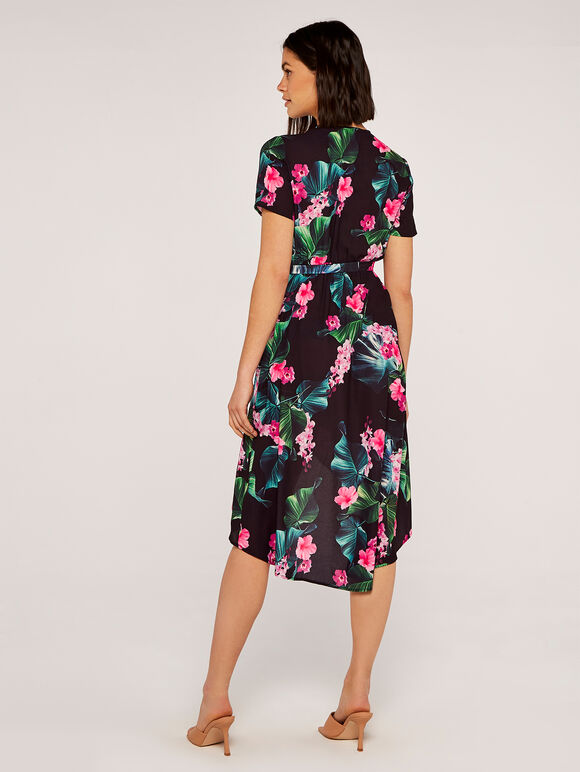 Tropical Wrap Dress, Black, large