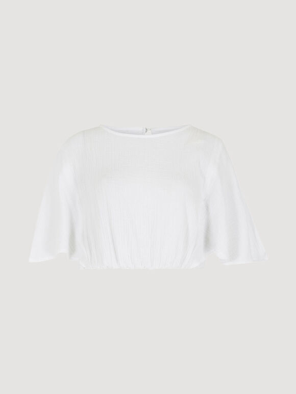 Textured Cotton Crop Top, White, large