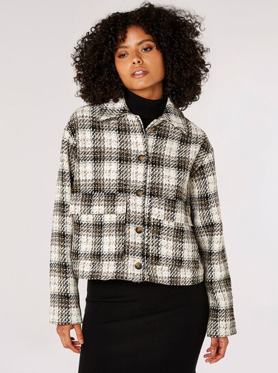 Woven Textured Check Cropped Shacket