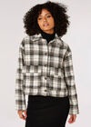 Woven Textured Check Cropped Shacket, Brown, large