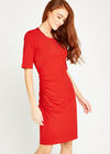Ponti Ruched Bodycon Dress, Red, large