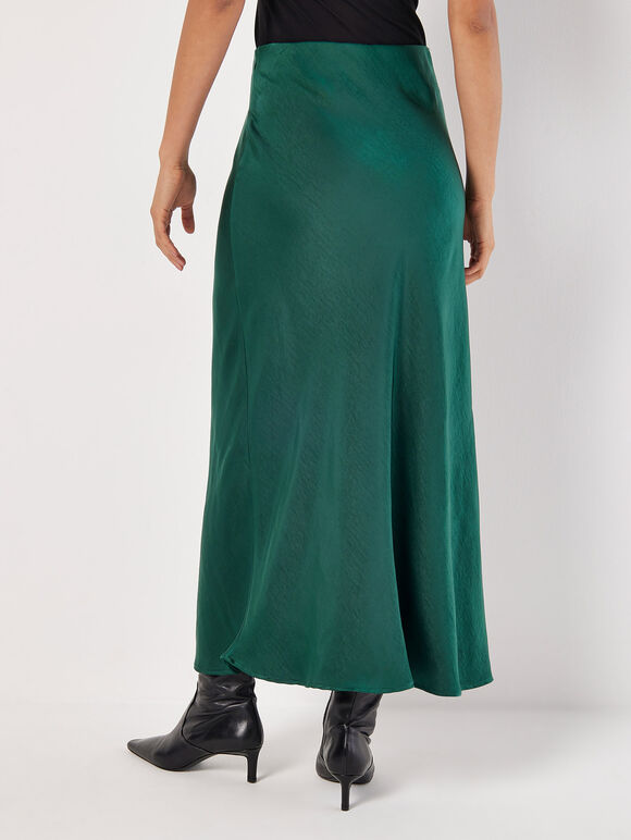 Satin Bias Midi Skirt, Green, large