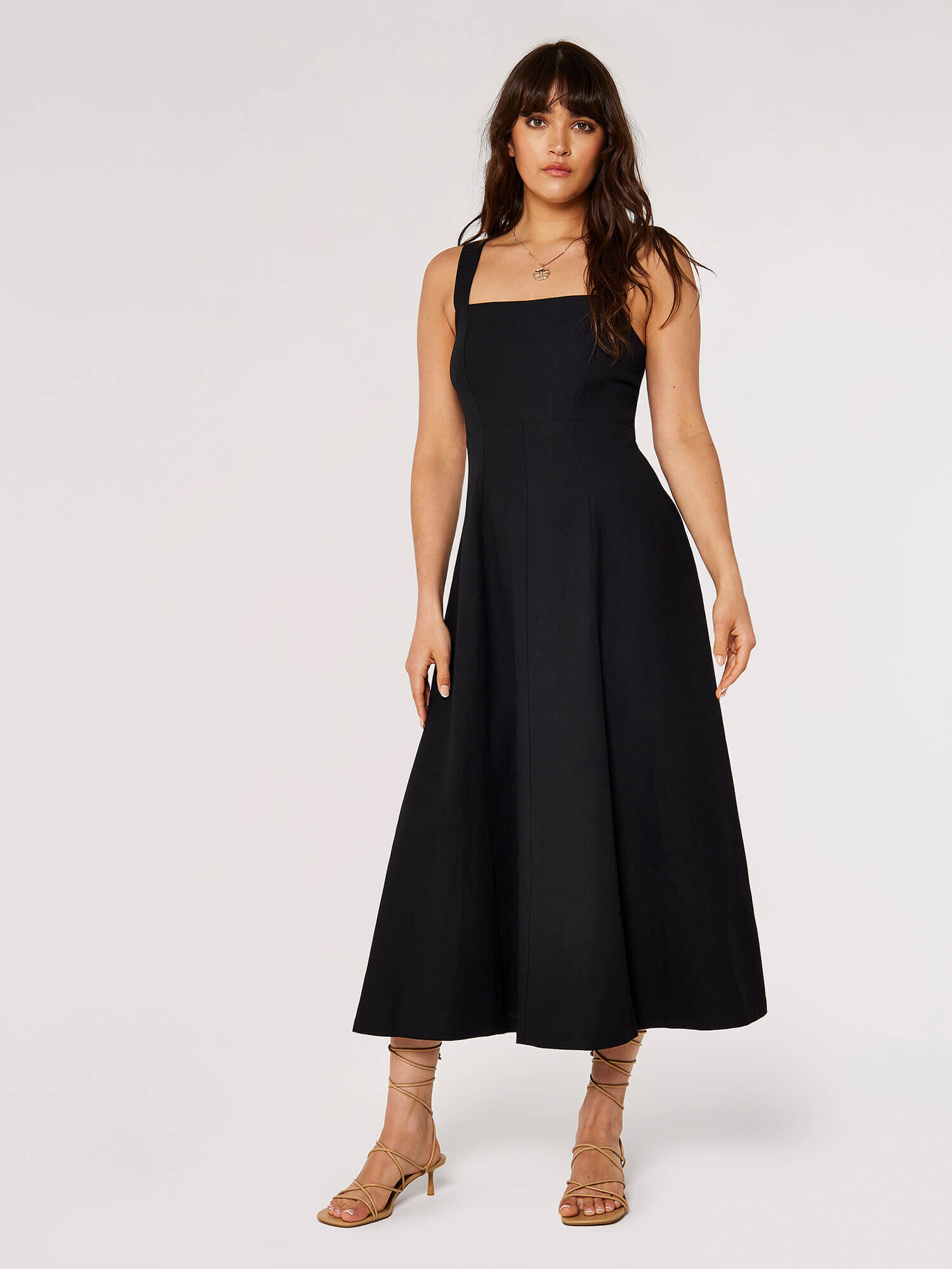Black midi linen dress top