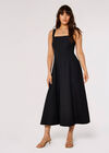 Panel Linen Midi Dress, Black, large