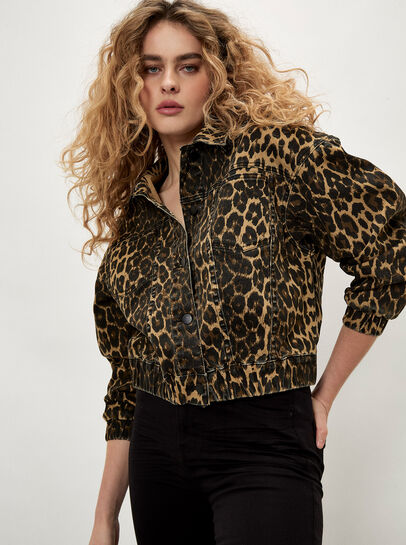 Leopard Print Denim Crop Jacket