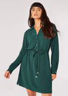 Drawstring Shirt Mini Dress, Green, large