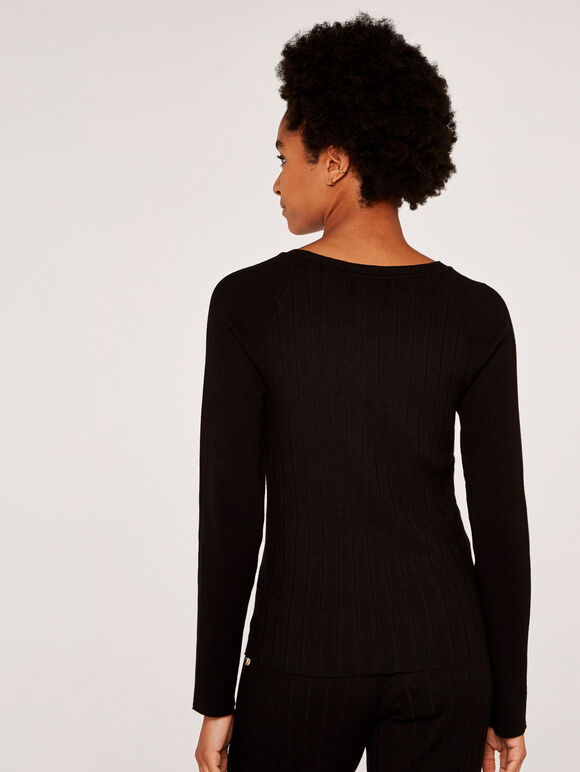 Ribbed Jumper with Gold Buttons, Black, large