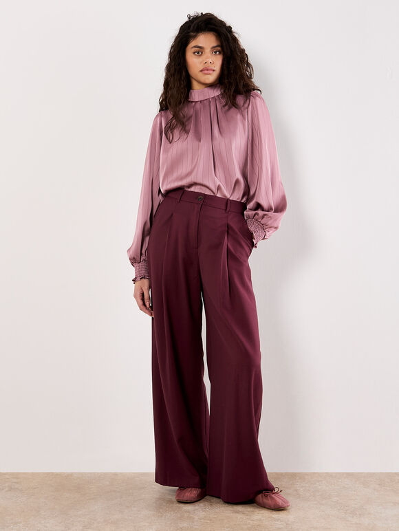 Satin Self-Stripe Tie Back Top, Purple, large