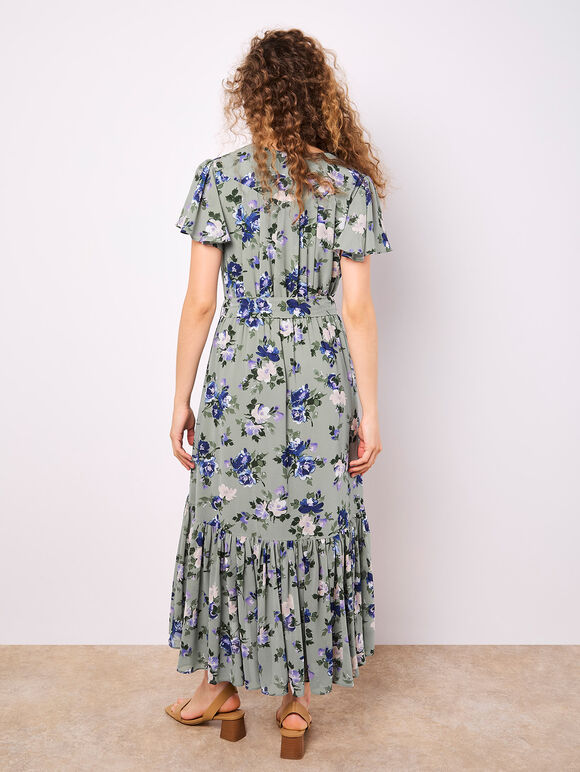 Painterly Roses Wrap Maxi Dress, Mint, large