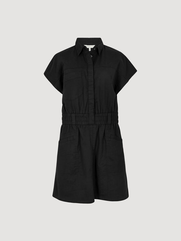 Utility Shirt Mini Dress, Black, large