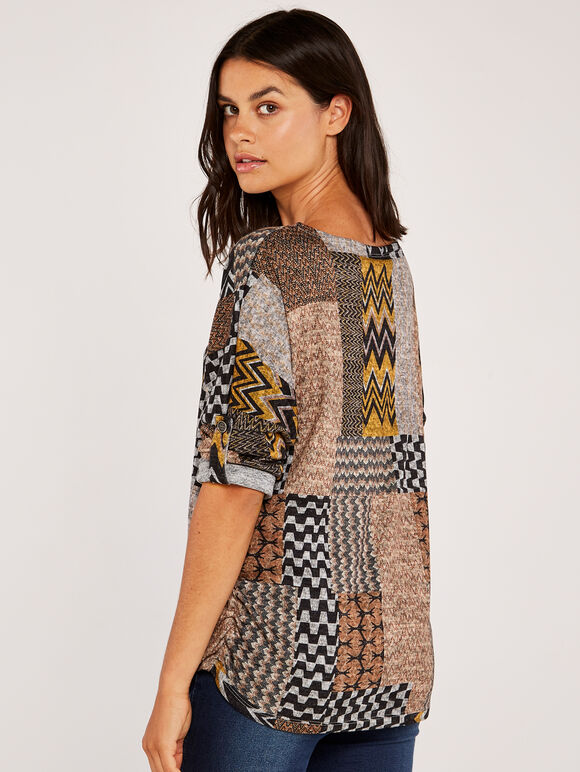 Chevron Patchwork Batwing Top, Mustard, large