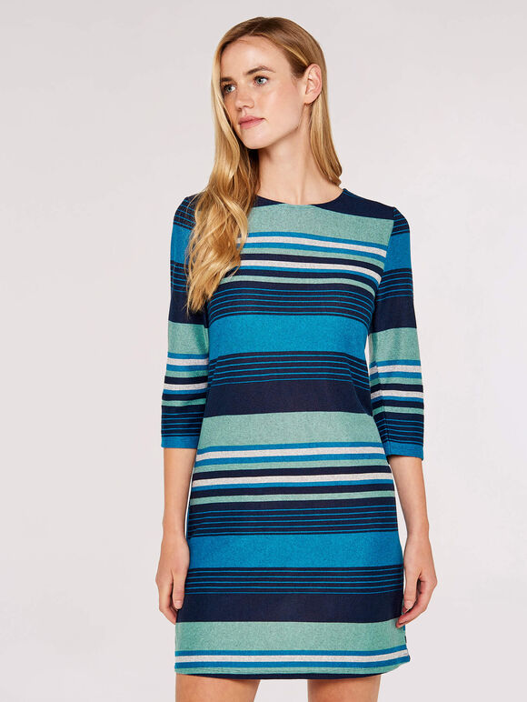 Striped Shift Dress, Navy, large