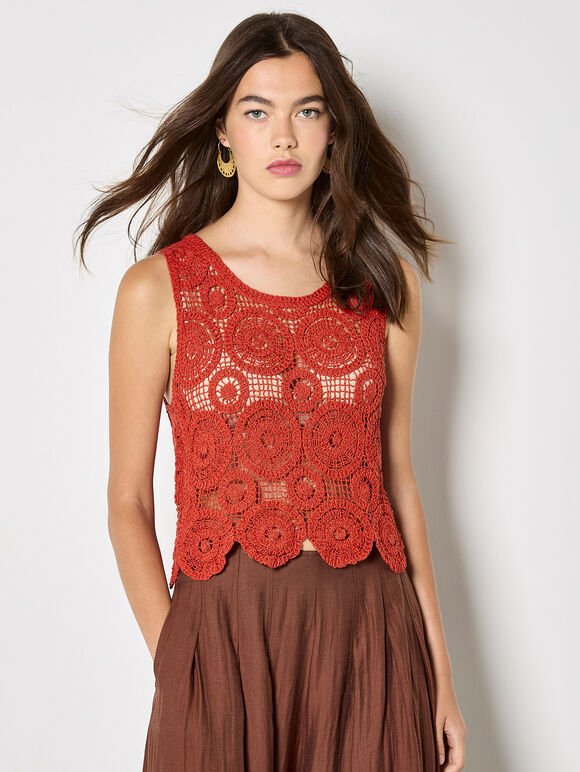 Crochet Circles Crop Top, Orange, large