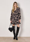 Crinkle Floral Mini Dress, Black, large
