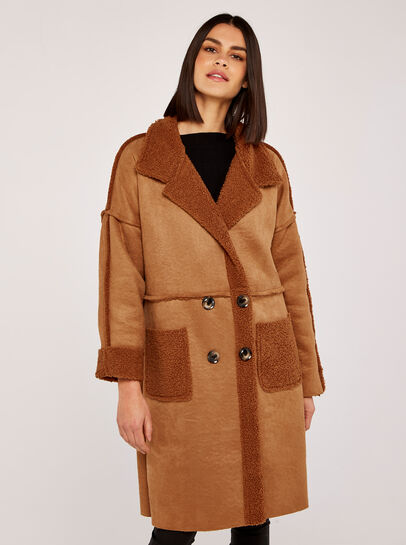 Aviator Soft Trim Suedette Coat
