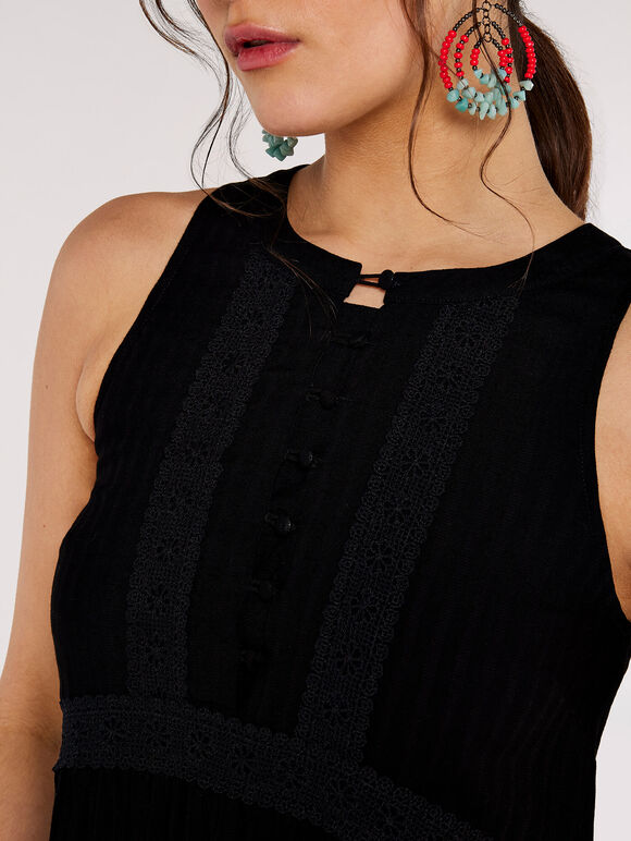 Boho Tiered Mini Dress, Black, large