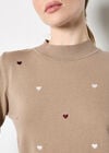 Embroidered Hearts Fine Knit Jumper, Stone, large