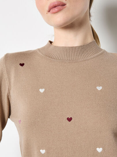 Embroidered Hearts Fine Knit Jumper