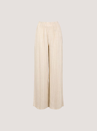 Pinstripe Linen Blend Wide-Leg Trousers