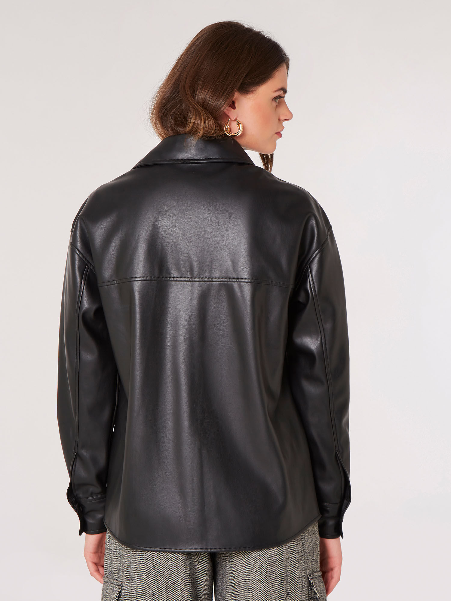 Leather Look Shirt Jacket Apricot Clothing