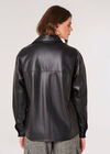 Leather Look Shirt Jacket, Black, large