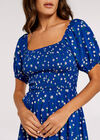 Floral Puff Sleeve Midi Dress, Blue, large