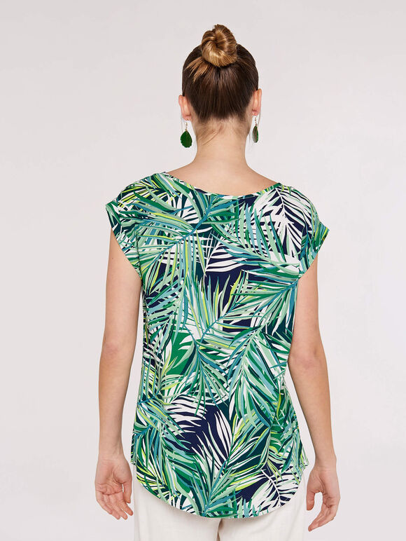 Tropical Palm Print Woven T-Shirt, Navy, large