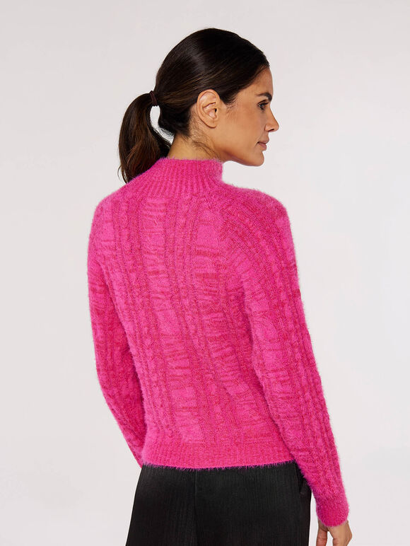 Aran Fuzzy Jumper, Pink, large