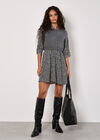 Petal Print Belted Shirt Mini Dress, Stone, large