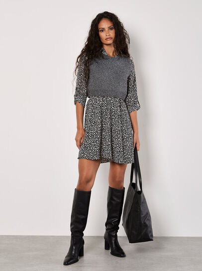 Petal Print Belted Shirt Mini Dress