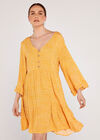 Micro Ditsy Bell Sleeve Dress, Mustard, large