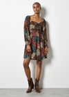Patchwork Print Boho Mini Dress, Brown, large