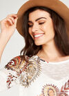 Paisley Placement 3/4 Sleeve Top, Orange, large