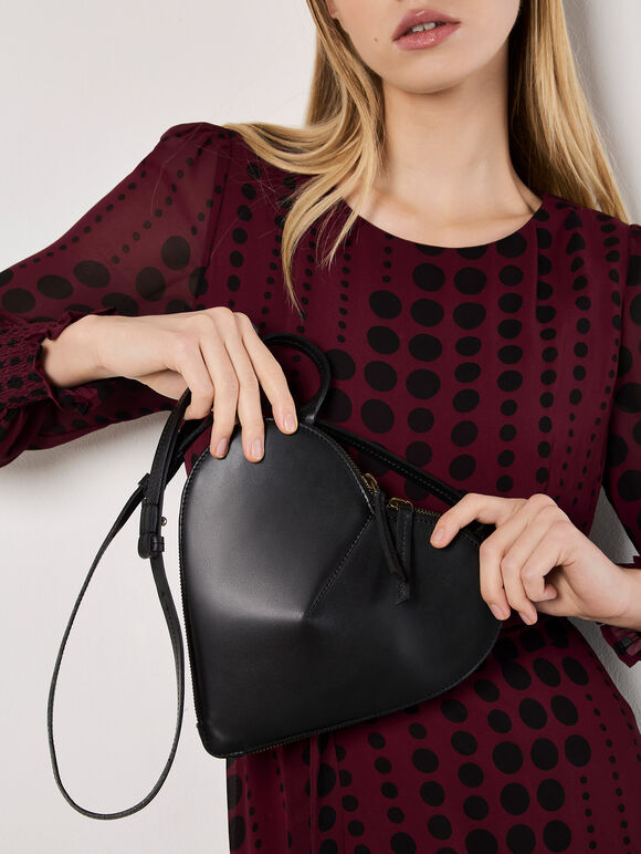 Leather Heart Bag, Black, large