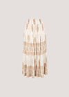 Gold Foil Paisley Tiered Maxi Skirt, Cream, large