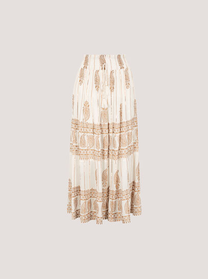 Gold Foil Paisley Tiered Maxi Skirt