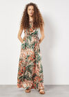 Tropical Leaf Satin Maxi Dress, Khaki, large