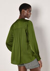 Balloon Sleeve Satin Blouse, Green, large