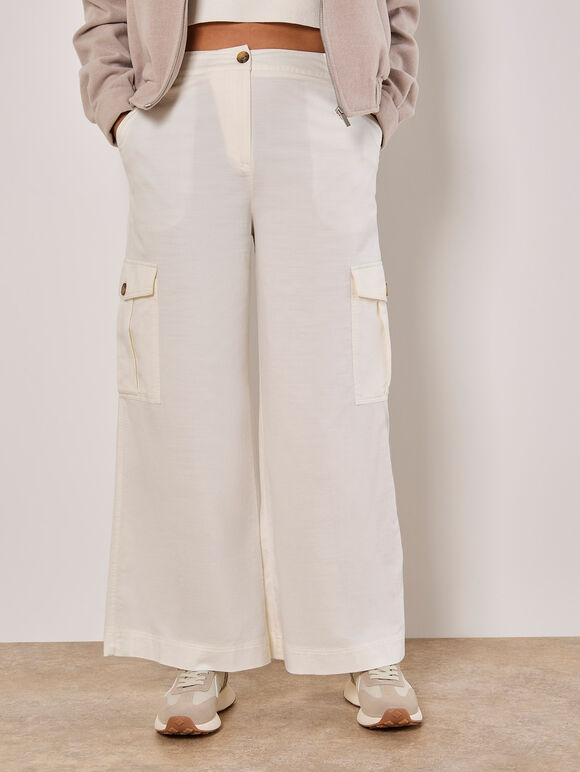 Wide Leg Chino Trousers, Cream, large