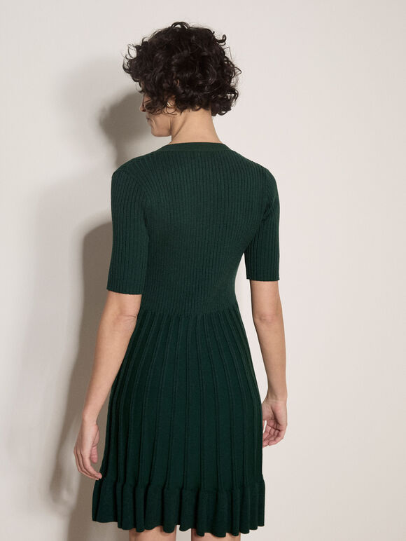 Ribbed Knit Fit And Flare Mini Dress, Green, large