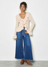 Ruffle Ribbed Knit Cardigan, Stone, large