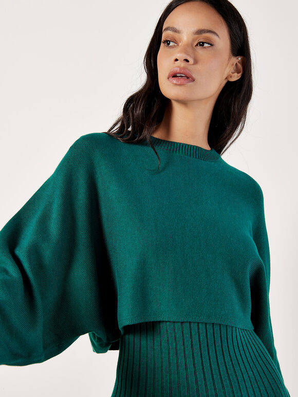 Cropped Batwing Jumper, Green, large