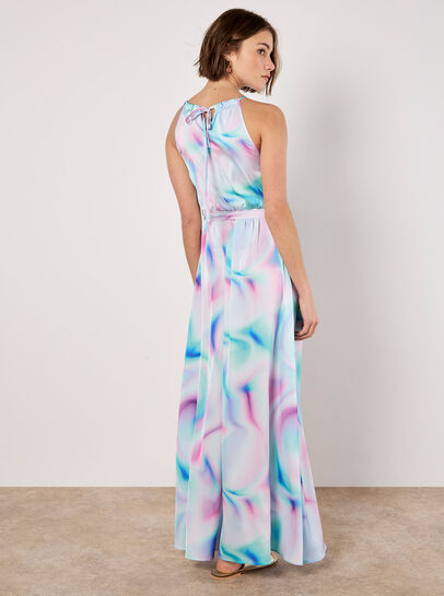 Pastel Swirl Satin Maxi Dress
