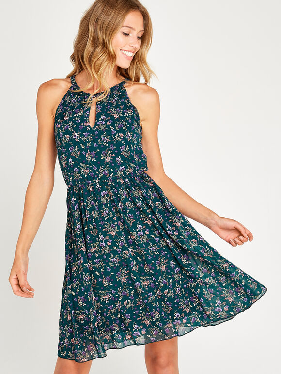 Ditsy Floral Tea Dress, Green, large