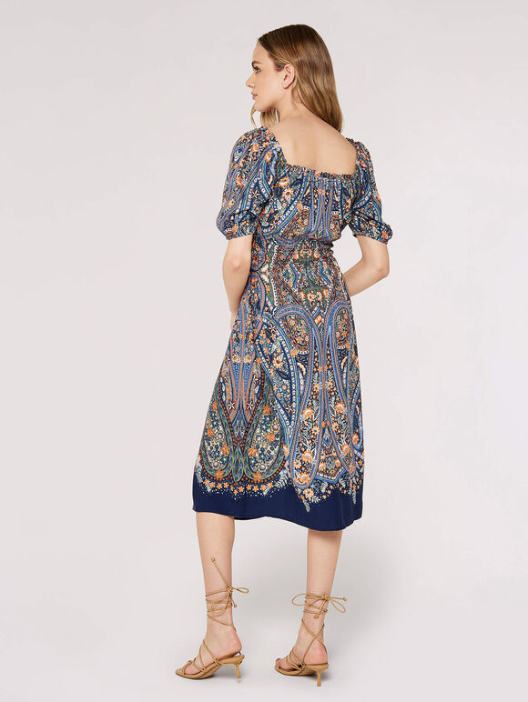 Diamond Paisley Midi Dress, Blue, large