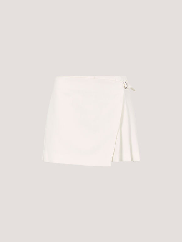 Wrap Pleated Mini Skort, White, large