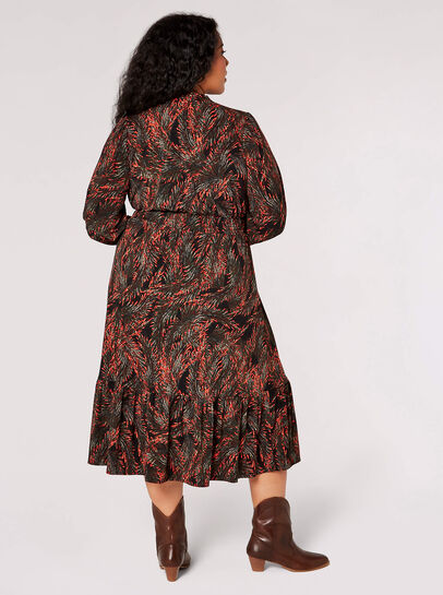 Curve Feather Print Midi  Dress