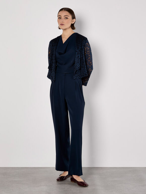 Floral Lace Blazer, Navy, large