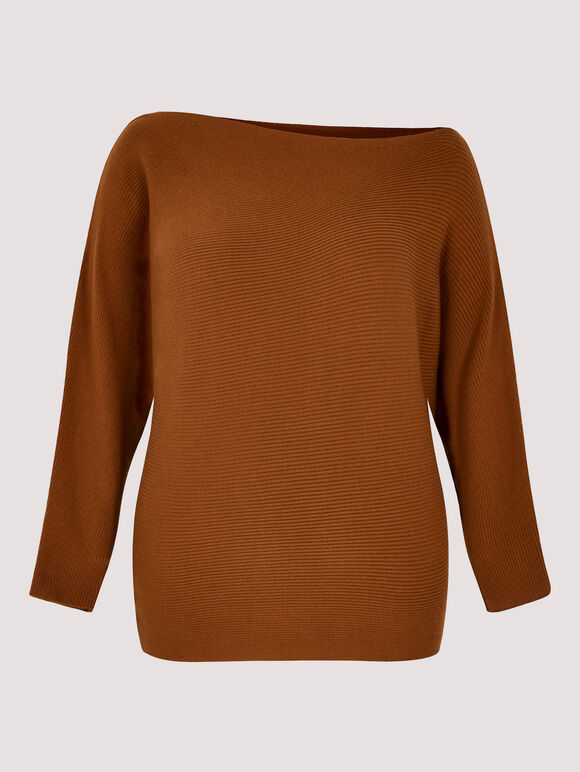 Curve Off Shoulder Ribbed Jumper, Rust, large