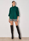Seam Detail Puff Sleeve Shirt, Green, large